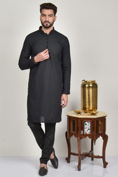 Black Traditional Pakistani Kurta Pajama - Asian Party Wear