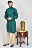 Green & Beige Punjabi Boys Kurta Pajama - Asian Party Wear