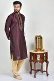 Maroon Gold Mens Mehndi Wedding Kurta Pajama - Asian Party Wear