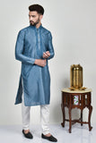 Grey Embroidered Kurta White Pajama Set - Asian Party Wear