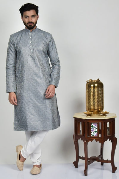 Grey Fancy Embroidered Kurta Pajama for Mens - Asian Party Wear