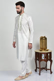 White Embroidered Mens Designer Kurta Pajama Set - Asian Party Wear