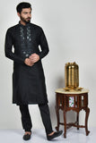 Black Sequin Kurta Pajama Indian Mens Party Wear - Asian Party Wear