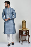 Grey Embroidered Kurta Pajama for Mens - Asian Party Wear