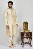 Gold Indian Mens Embroidered Wedding Kurta Pajama - Asian Party Wear