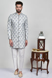 Grey Front Open Kurta Pajama Mens Wedding Wear - Asian Party Wear