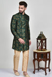 Green Gold Embellished Indian Mens Kurta Pajama - Asian Party Wear