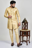 Gold Traditional Wedding Kurta Pajama Set - Asian Party Wear