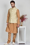 Gold Brocade Design Indian Mens Waistcoat - Asian Party Wear