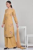 BEIGE FLORAL PRINTED DRESS KURTI PALAZZO PANT SUIT