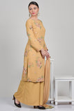 BEIGE FLORAL PRINTED DRESS KURTI PALAZZO PANT SUIT