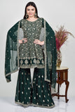 DARK GREEN PARTY GHARARA PAKISTANI DESIGNER READYMADE SUIT