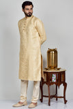 Gold Jamawar Indian Designer Mens Kurta Pajama - Asian Party Wear