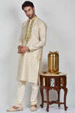 Beige Embroidered Indian Wedding Kurta Payjama - Asian Party Wear