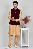 Maroon Velvet Fabric Mens Waistcoat - Asian Party Wear