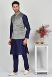 Grey Designer Slim Fit Velvet Waistcoat - Asian Party Wear