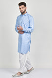 Skye Blue White Pakistani Designer Mens Shalwar Kameez - Asian Party Wear