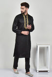 Black & Gold Embroidered Wedding Kurta for Men - Asian Party Wear