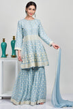 Baby Blue Peplum Style Kurti Gharara Suit Set