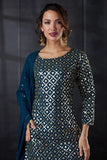 DARK BLUE MIRROR WORK WEDDING PARTY GHARARA SUIT