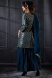 DARK BLUE MIRROR WORK WEDDING PARTY GHARARA SUIT