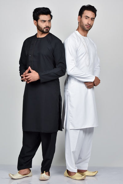 Black Stitched Kurta Shalwar for Men - Asian Party Wear