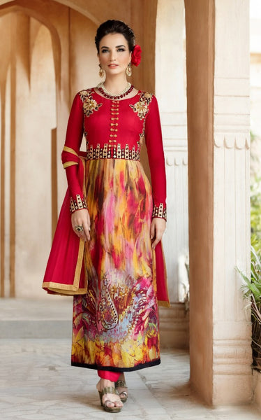 Red Printed Indian Fancy Formal Suit