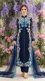 Navy Blue Embroidered Salwar Suit
