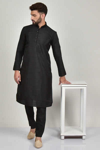 Black Short Kurta Pajama for Boys - Asian Party Wear