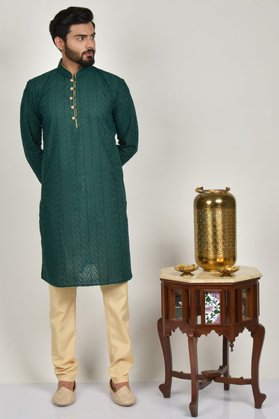 Green & Beige Punjabi Boys Kurta Pajama - Asian Party Wear