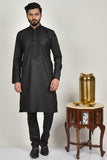 Black Embroidered Kurta Pajama for Boys - Asian Party Wear