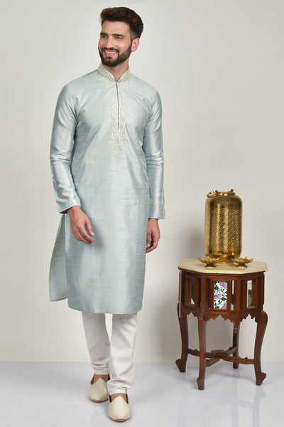 Steel Grey Formal Mens Kurta Pajama Set - Asian Party Wear