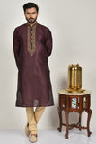 Maroon Gold Mens Mehndi Wedding Kurta Pajama - Asian Party Wear