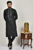 Black Sequin Kurta Pajama Indian Mens Party Wear - Asian Party Wear