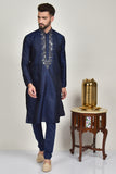 Navy Blue Sequin Embroidered Mens Kurta Pajama - Asian Party Wear