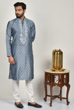 Grey Embroidered Kurta Pajama for Mens - Asian Party Wear