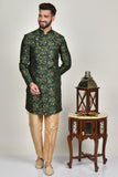 Green Gold Embellished Indian Mens Kurta Pajama - Asian Party Wear