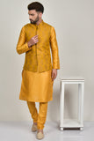 Mustard Brocade Design Mens Waistcoat - Asian Party Wear