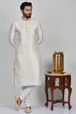 Cream Jamawar Pakistani Silk Kurta Pajama Set - Asian Party Wear