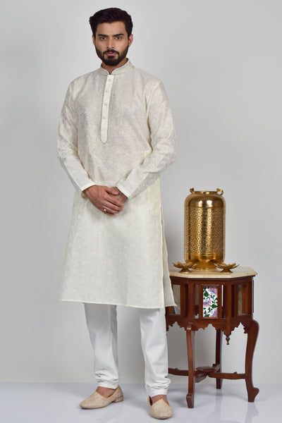 White Pakistani Mens Designer Kurta Pajama