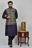 Grey Jamawar Indian Men's Waistcoat - Asian Party Wear