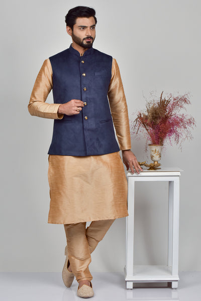 Navy Blue Nehru Style Waistcoat - Asian Party Wear