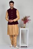 Maroon Velvet Fabric Mens Waistcoat - Asian Party Wear