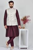 Cream Jamawar Formal Mens Waistcoat - Asian Party Wear