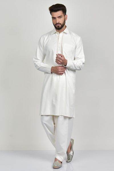 Cream Pakistani Mens Eid Kurta Shalwar - Asian Party Wear