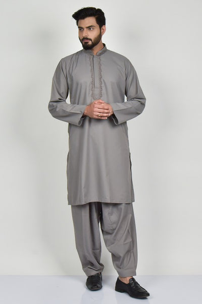 Grey Embroidered Mens Kurta Shalwar - Asian Party Wear