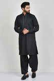 Black Pakistani Designer Embroidered Kurta Shalwar - Asian Party Wear