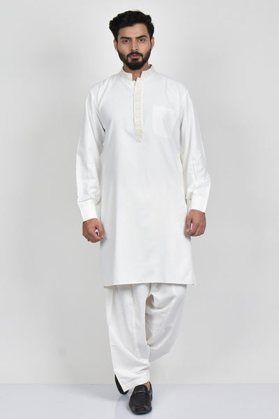 White Traditional Pakistani Men's Kurta Set