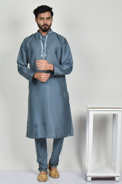 Grey Indian Embroidered Ethnic Kurta Pajama - Asian Party Wear