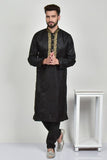 Black & Gold Embroidered Wedding Kurta for Men - Asian Party Wear